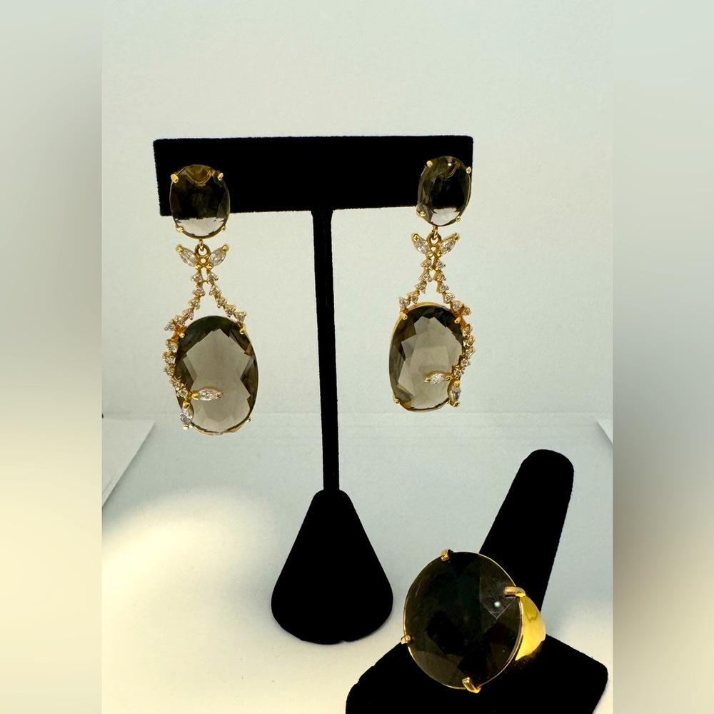 Set of earrings & ring - 18k gold plated & Citrine Stone.